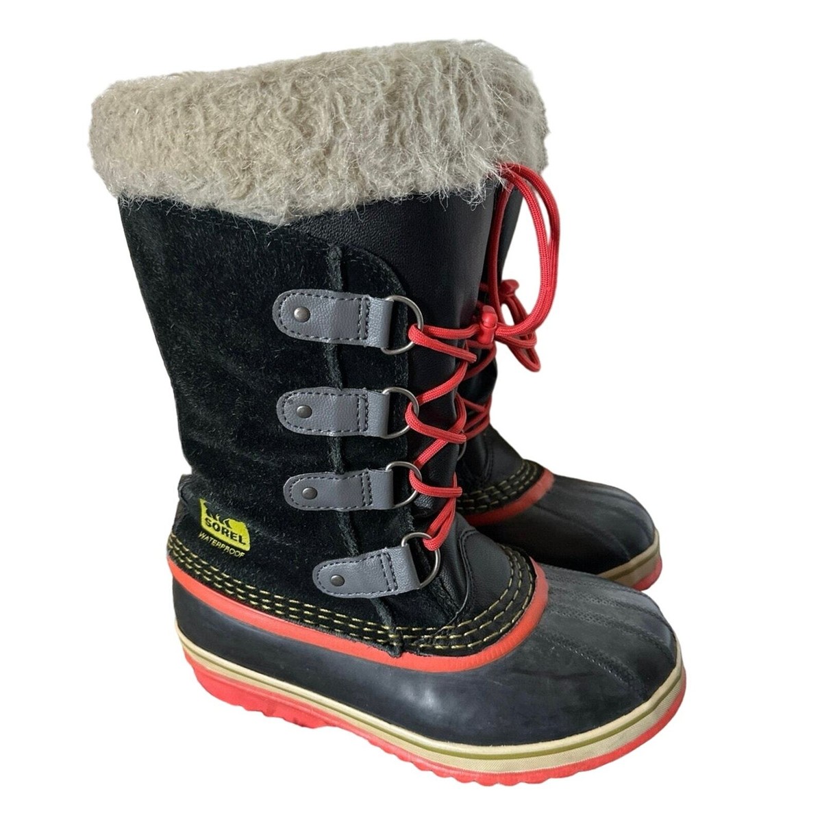 Sorel Joan of Arc Boot Girls Size Black Suede Orange Rubber