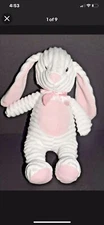 F.A.O. Schwarz Pink and White Ribbed Chenille Bunny Rabbit 12"