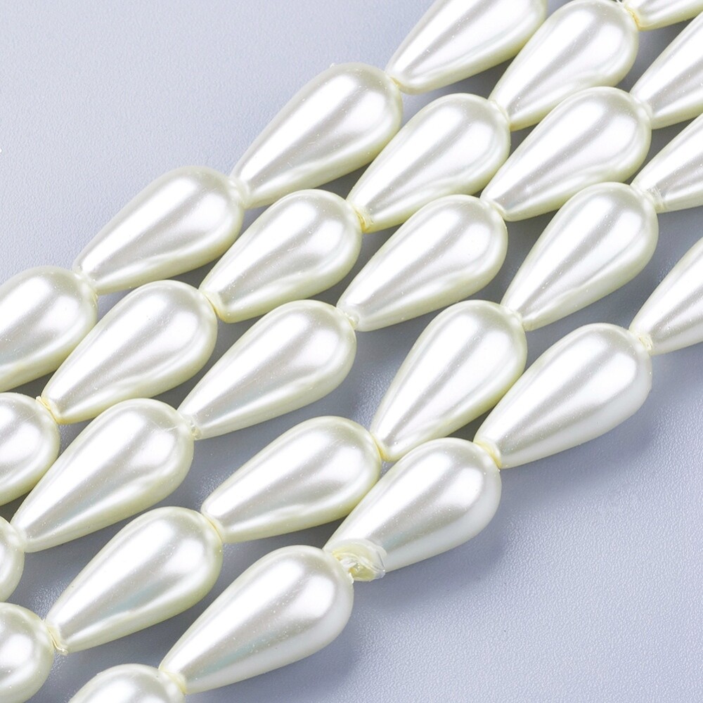 Faux Pearl Teardrop Beads - White - 16mm x 8mm - 1 Strand - Approx 24 Beads