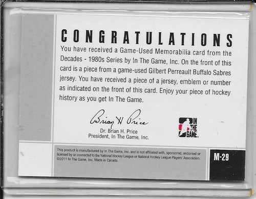 2010-11 ITG Decades 1980's Gilbert Perreault Gold Jersey # M-29 (Only 10) - Picture 2 of 2
