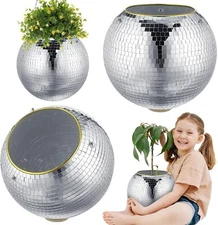 Remerry 3-Pack 12" Silver Disco Ball Planters Boho Hanging Flower Pots, Mirror