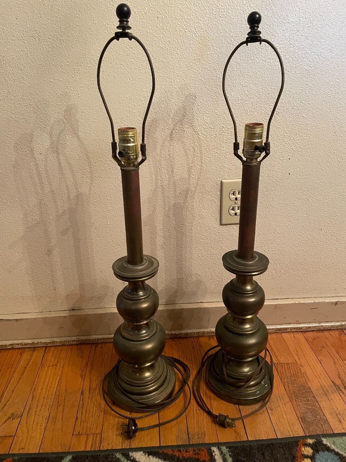 Vintage pair of heavy Brass table lamps eBay