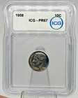 1958 Roosevelt Dime 10c - 90% Silver - ICG Graded Proof PR67 - Reverse Toned