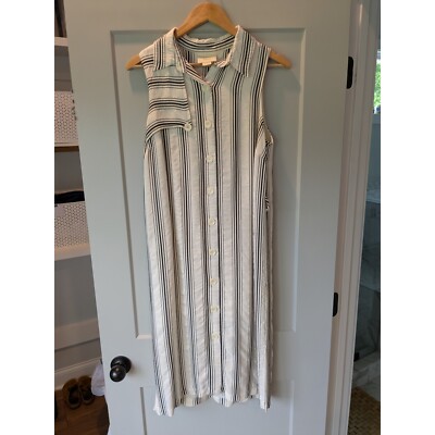 Maeve Anthropologie Ester Striped Midi Dress Sleeveless Button Front Casual 10