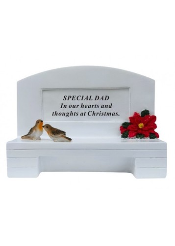 Christmas Bench With Robin & Poinettia Flower Detail Graveside Memorial Garden - Picture 3 of 7