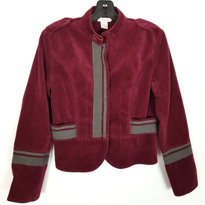 Sundance Women Velveteen Furlough Jacket Size S Velvet Military Blazer  Burgundy