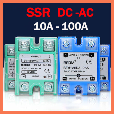 SSR Solid State Relay 10A - 100A Single Phase 4-32V DC / 4-32V DC 24-480V AC