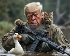 PRESIDENT DONALD TRUMP DEFENDING THE CATS AND DUCKS IN THE LAKE 8X10 AI PHOTO