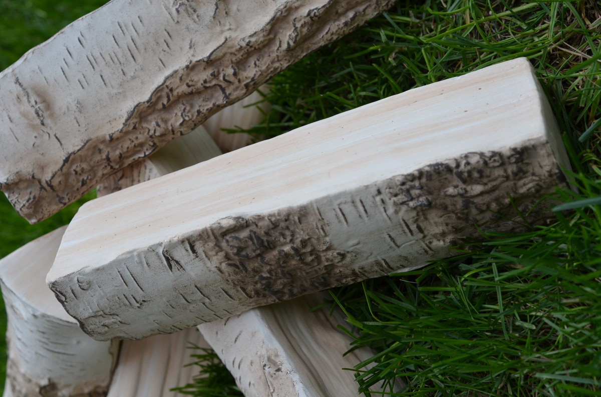 Big Ceramic Logs birch-tree 5pcs hand made for bio ethanol, gas fireplaces  | eBay