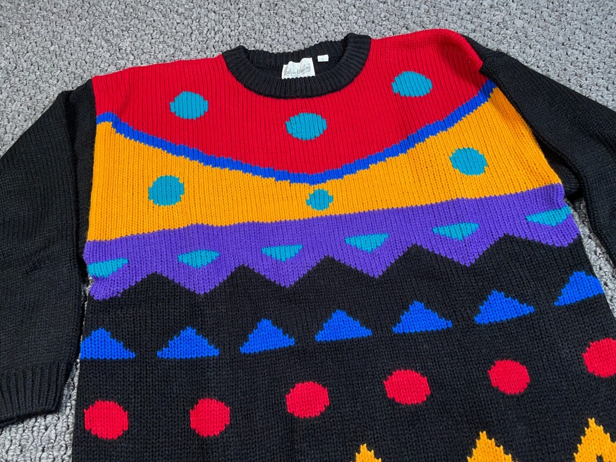 ethnic pattern Nepal Knit 80’s〜 special VTG 90s Oversized Abstract Pattern Sweater Women's Large
