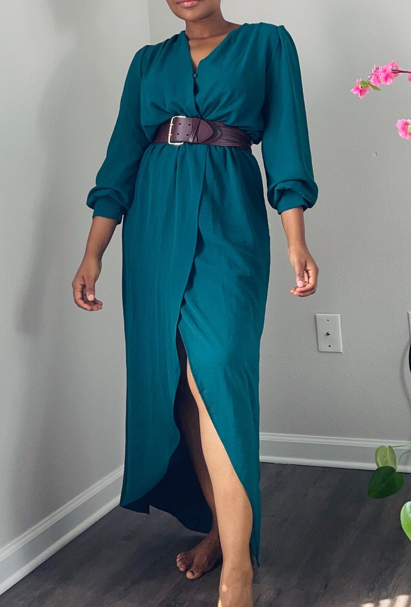 dark green wrap dress Hope & Ivy front maxi in floral The gentle sage green hue adds a touch of serenity to your presence $108 NWT Fraiche by J