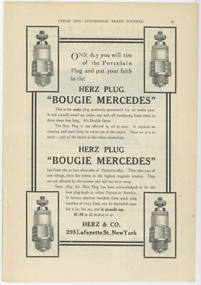 1911 Herz & Co. Ad: Bougie Mercedes Spark Plug - New York City