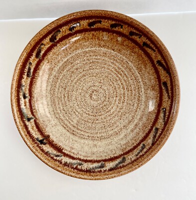 Studio Art Pottery Bowl Signed Large Dish Earth Tones Spiral Swirl  9.25 