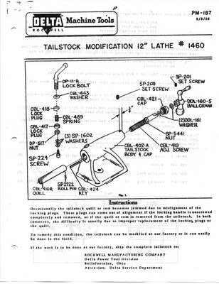 #ad Delta Rockwell Tailstock Modification 12quot; Lathe #1460 Instructions $20.24
