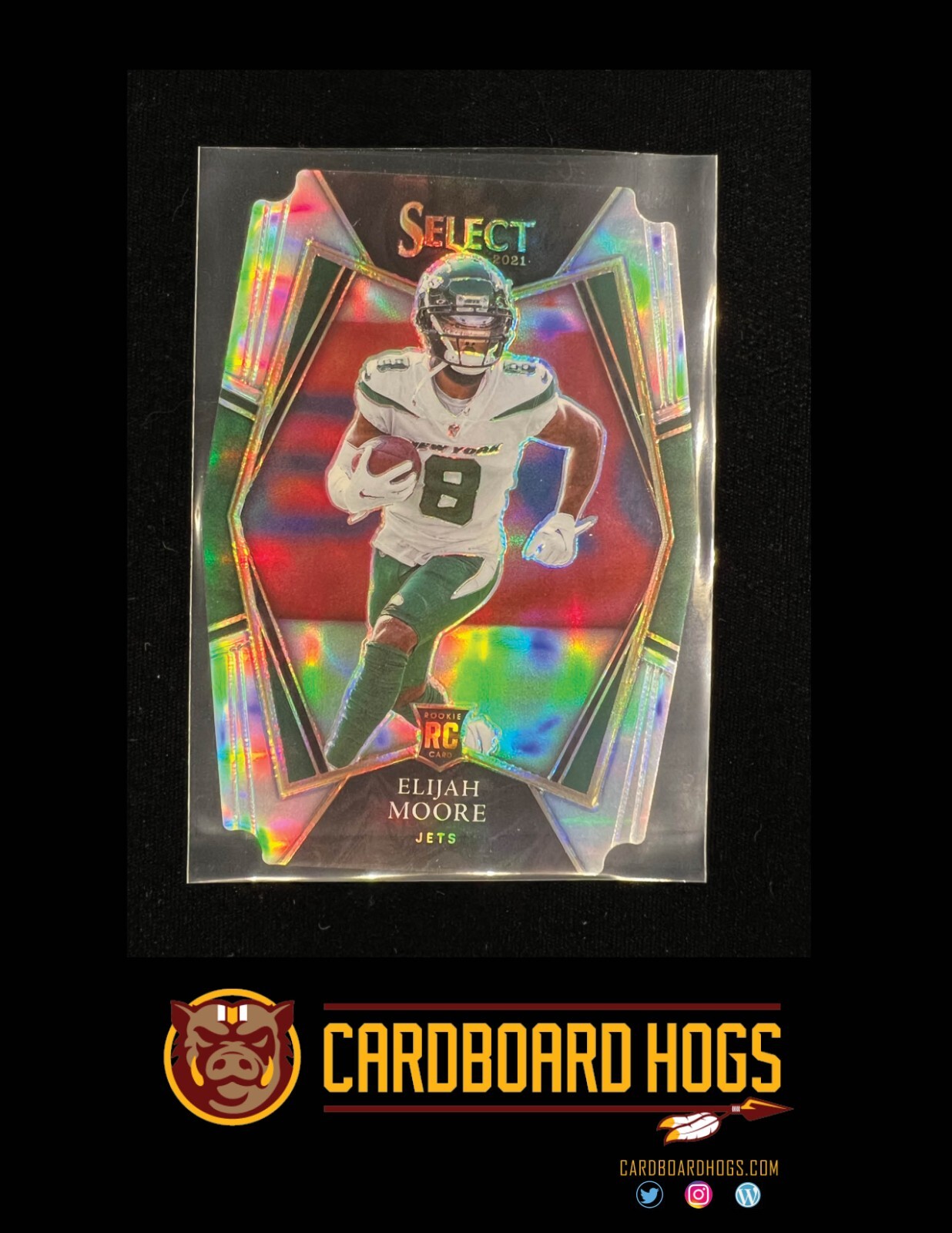Elijah Moore - 2021 Select Premier Die-Cut Silver Prizm RC #156 New York Jets