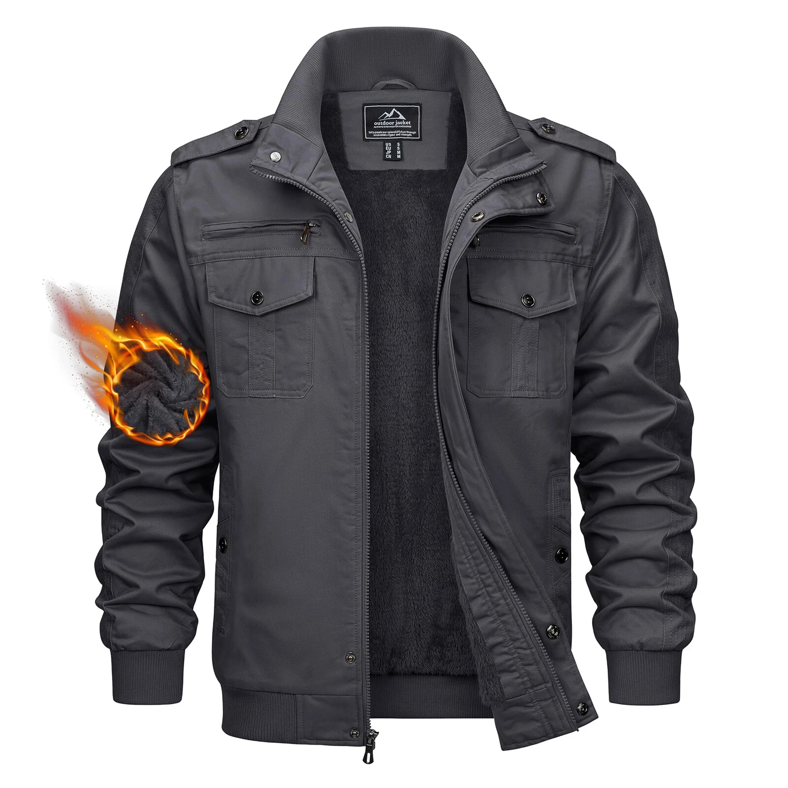 TACVASEN Men's Winter Bomber Jacket Fleece Cotton Thicken Casual Work Cargo Coat - product detail image 9