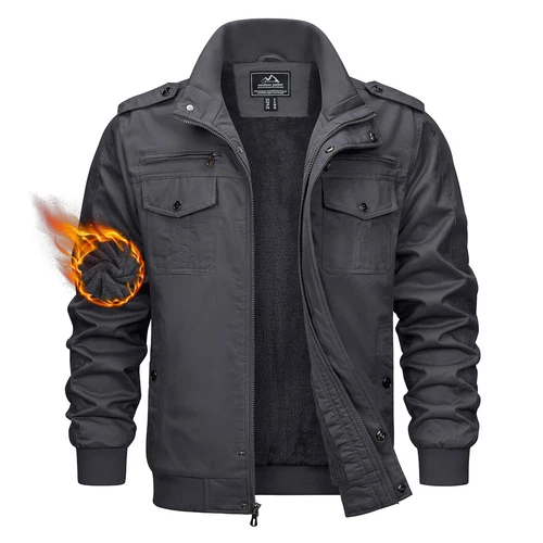 TACVASEN Men's Winter Bomber Jacket Fleece Cotton Thicken Casual Work Cargo Coat image 9