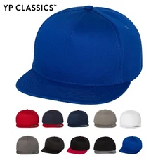 YP Classics Flat Bill Five Panel High Profile Structured Hat Snapback Cap 6007