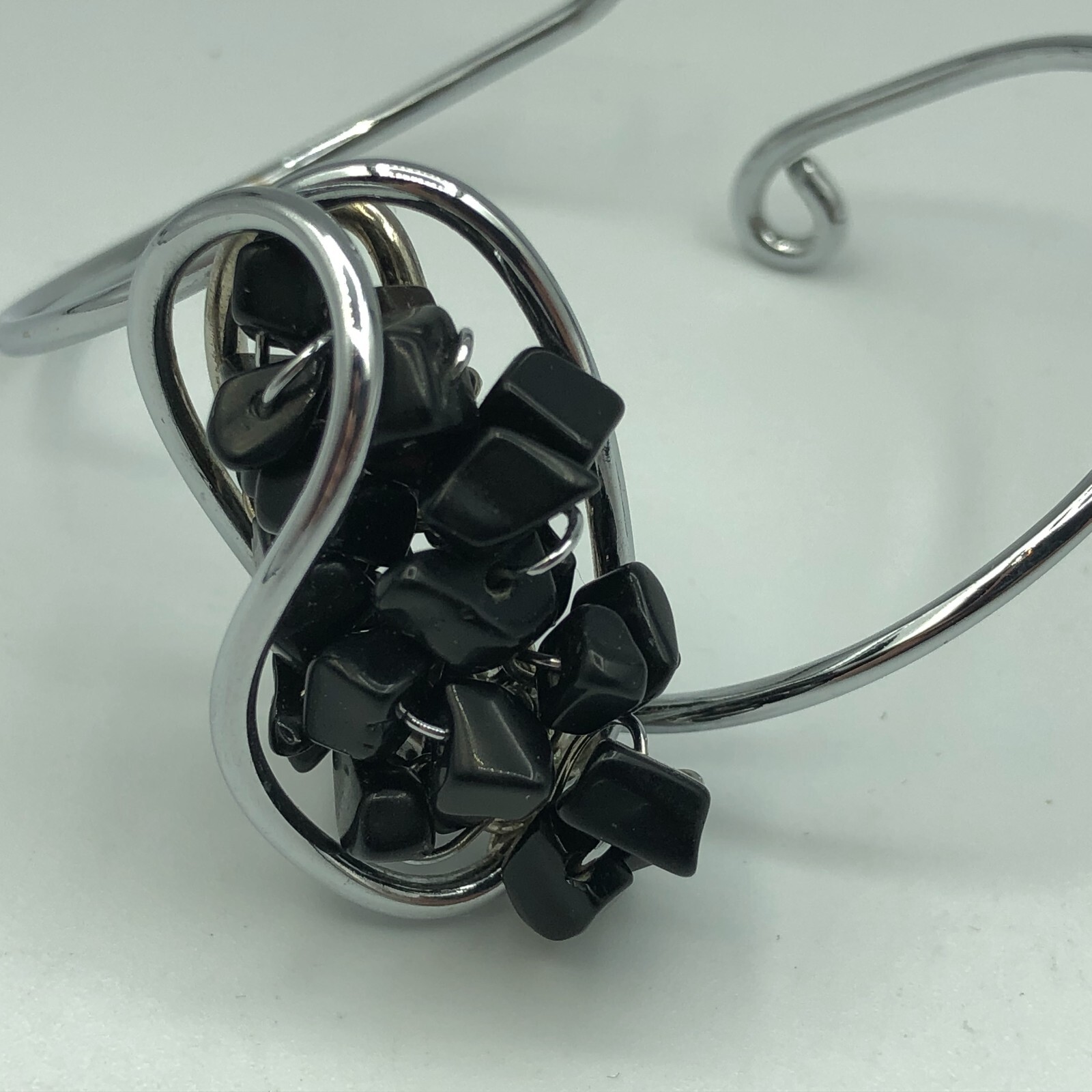 Statement Bangle Silver Tone & Black Stone Y2K Ch… - image 9