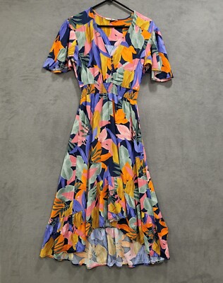 Abel The Label Smocked Midi Dress Womens Size M Island Tropical Vacation Artsy