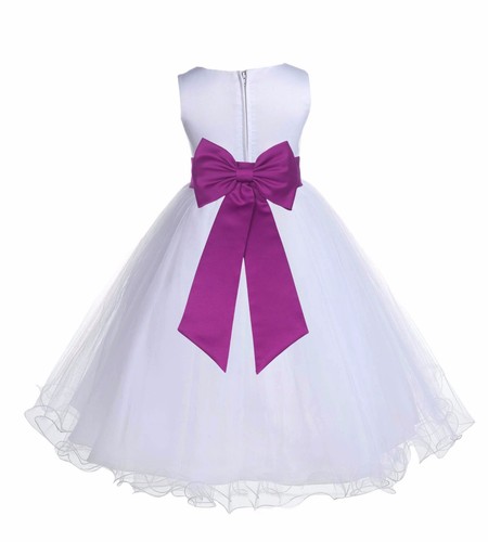 Satin White Tulle Flower Girl Dress Wedding Pageant Communion Reception Baptism - Picture 55 of 61
