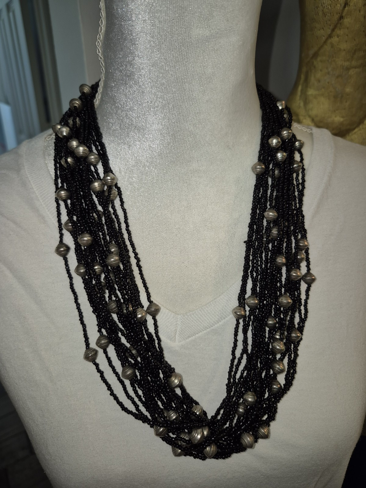 Multi 20-Stranded Black Seed Beaded & Metallic Be… - image 6