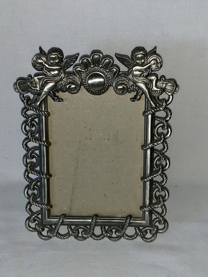 VTG Pewter Cherubs Musical Instruments Rope Victorian Art Nou Picture Frame 4x6