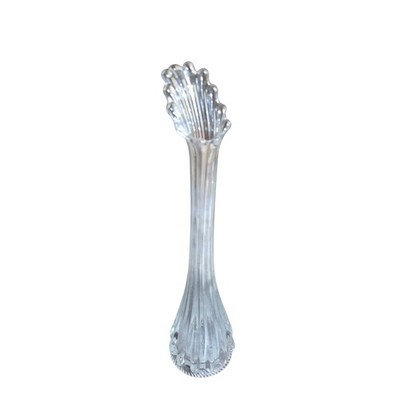 LE Smith 16  Clear Ribbed Swung Glass Vase - Vintage Has Inner Mineral Build-up