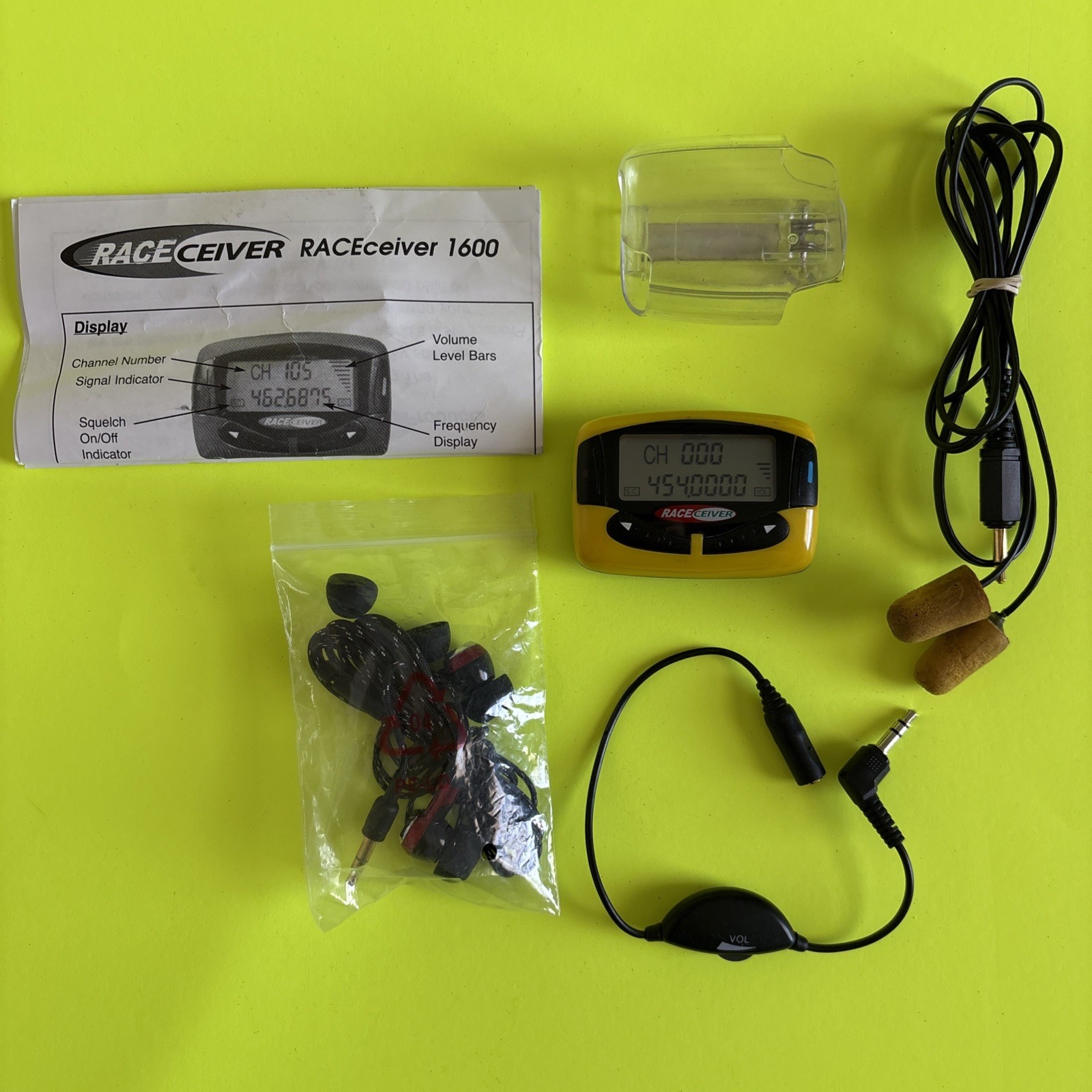Original RACEceiver 1600 Racing Scanner Receiver Radio Manual Holster Earbuds 37