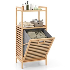 Costway Tilt out Laundry Hamper Bamboo Laundry Cabinet w/Storage Shelves-Natural