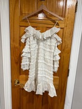 ALEXIS White Ruffle Swiss Dot Lace Dress Cold Shoulder XS Bridal Shower