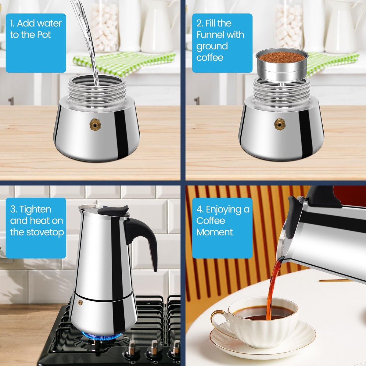 12 Cup Stainless Steel Moka Pot 600ml Italian Stovetop Espresso