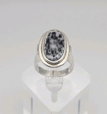 Sterling Silver Vintage Dendritic Agate Ring Size 8 Unidentified Makers Mark 