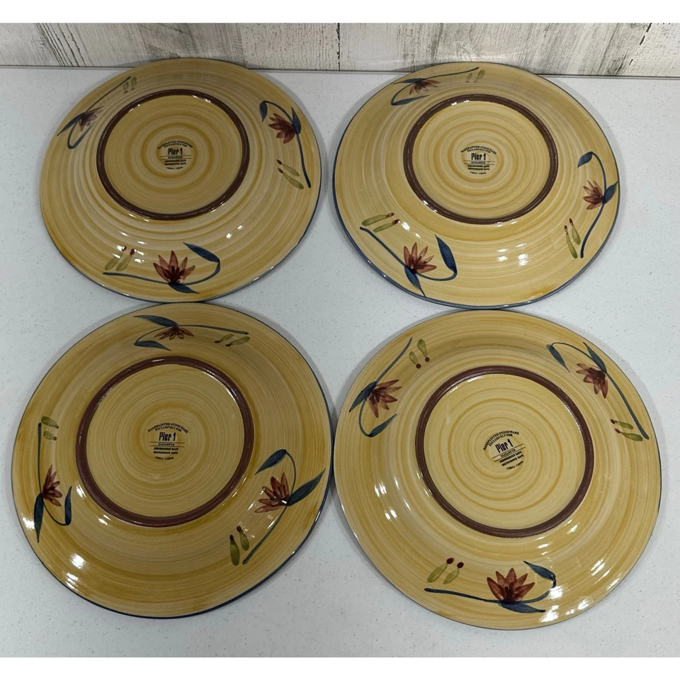 Juego de 4 platos de cena florales Pier 1 Elizabeth de gres pintado a mano de 11,5" Foto 4 de 4