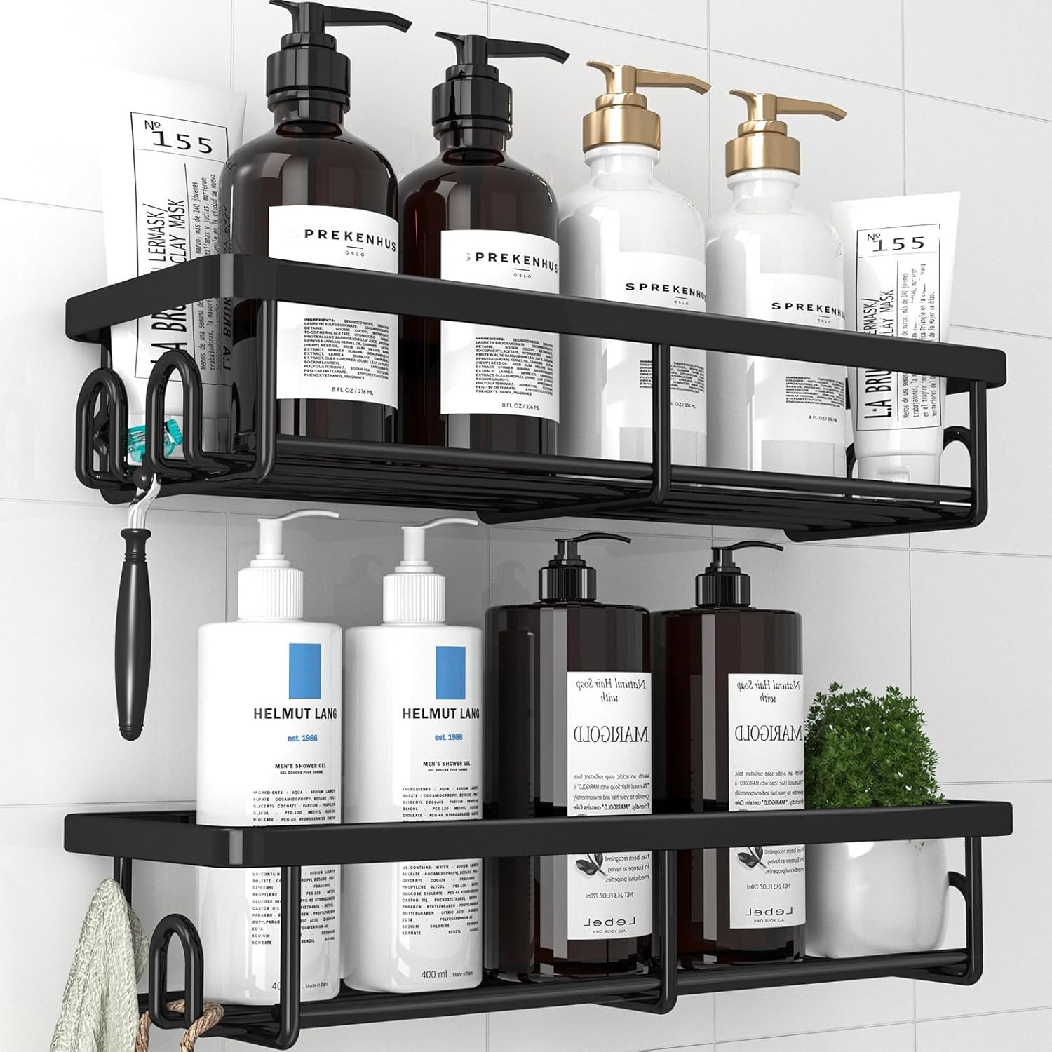 Kitsure 2 Pack Rustproof Shower Caddy - Minimalist Style Bathroom Shelves, Wall