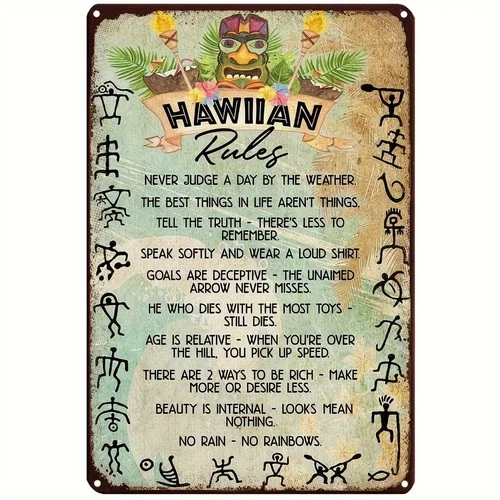 Hawaiian Rules Vintage Tin Metal Signs Home Décor 8x12 Inch, Rustic Wall Art Dec