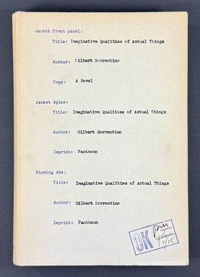 IMAGINATIVE QUALITIES OF ACTUAL THINGS Gilbert Sorrentino 1971 FIRST EDITION HC