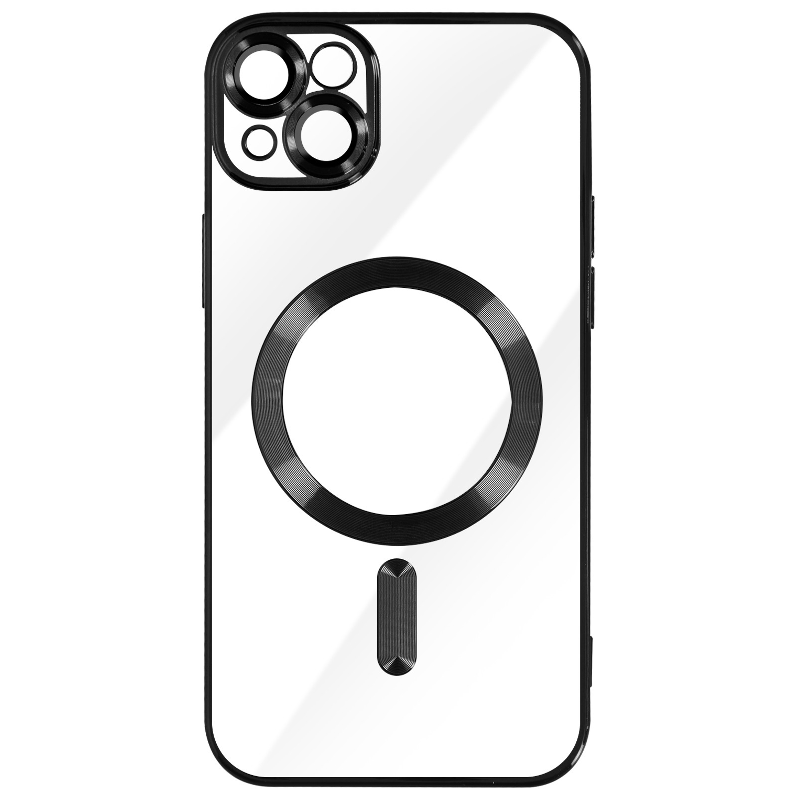 Coque silicone iPhone 13 au design épuré noir et finitions chromées
