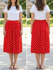 Vintage Pant-her Polka Dot Midi Skirt Red White Size 12 Made in USA 80s 90s