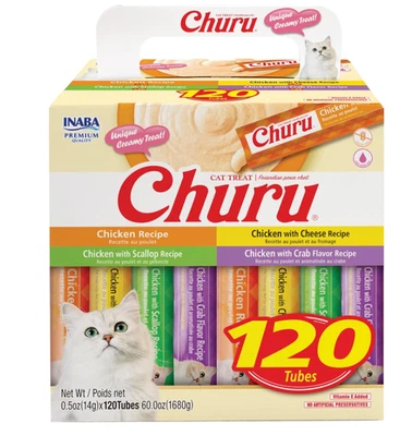 INABA Churu Lickable Cat Treats Chicken Variety, 120 Tubes