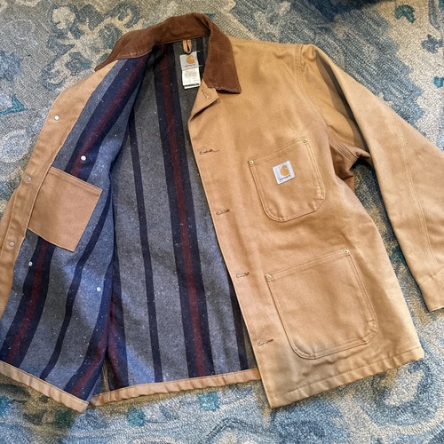 Carhartt Blanket Lined Chore Coat Sz 46 C001-BRN Brown Washed Duck Canvas Jacket
