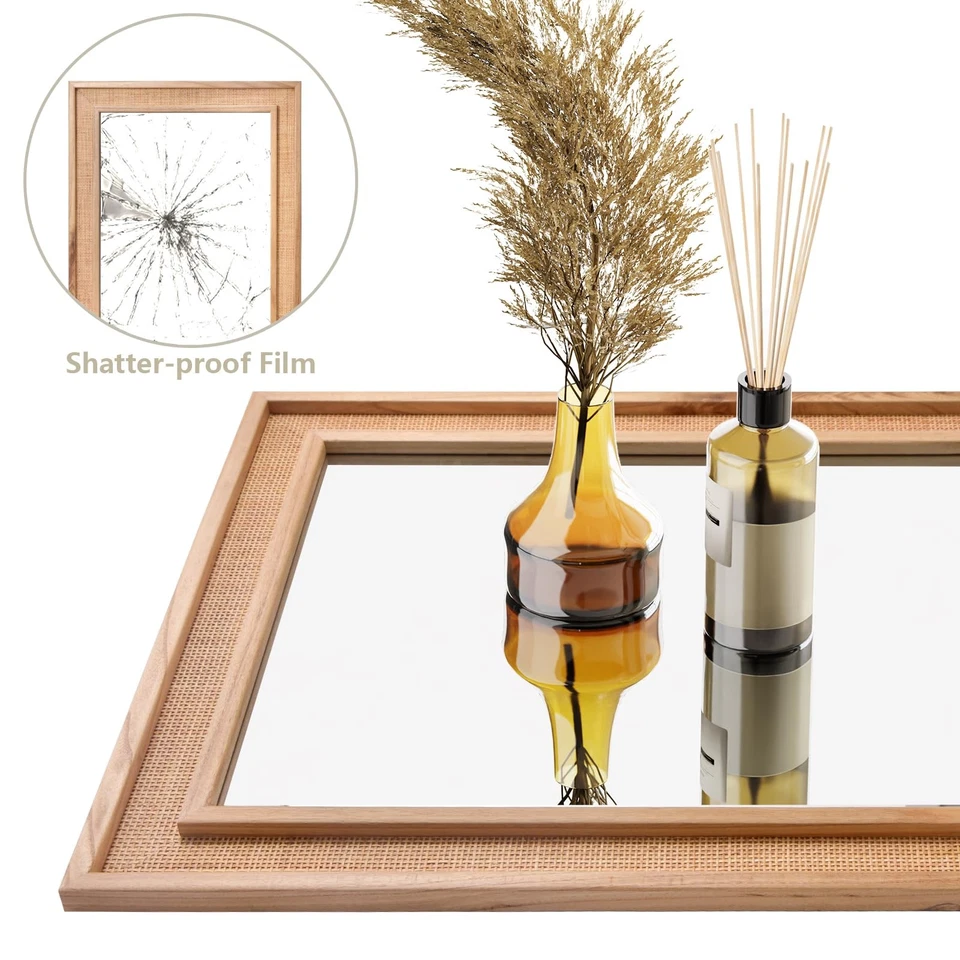 Espejo Largo Ratán 18"x48" Largo Espejo Madera Enmarcado Grande Pared Colgante... Foto 2 de 4