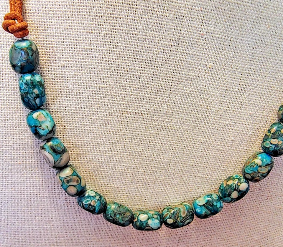 Collar De Colección Raro Atenas Protasis Turquesa Griega Cordón De Cuero Foto 3 de 4