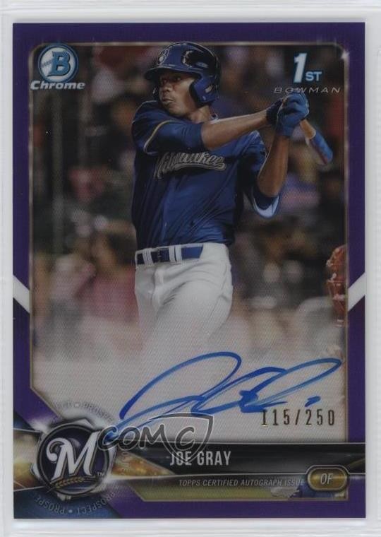 2018 Bowman Draft Chrome Pick Purple Refractor /250 Joe Gray #CDA-JGR Auto 10om