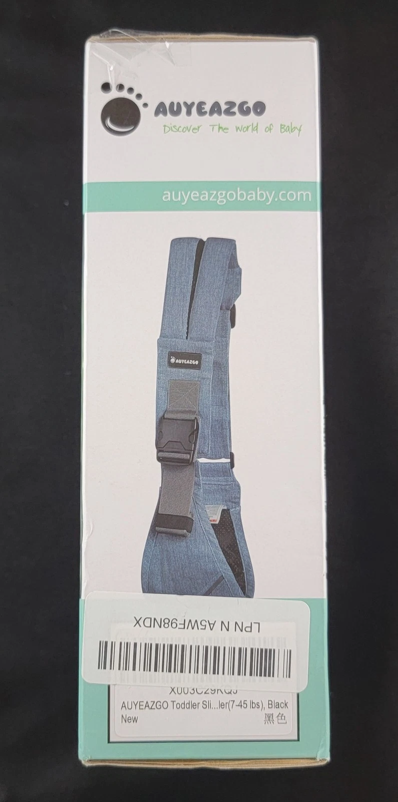 Auyeazgo Cotton Carrier Toddler Sling Black 6-48 Months Up to 44 lbs New