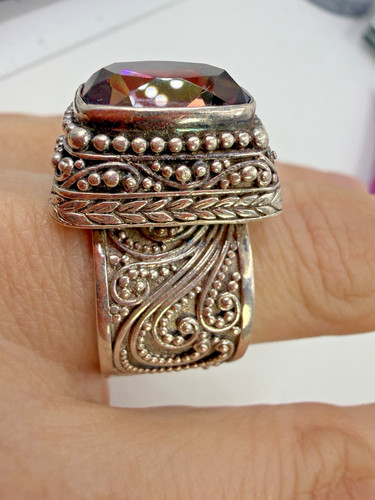 Sarda Sterling Silver Ring Wide Chunky Purple Size 9 Ametrine Wide Bali Style