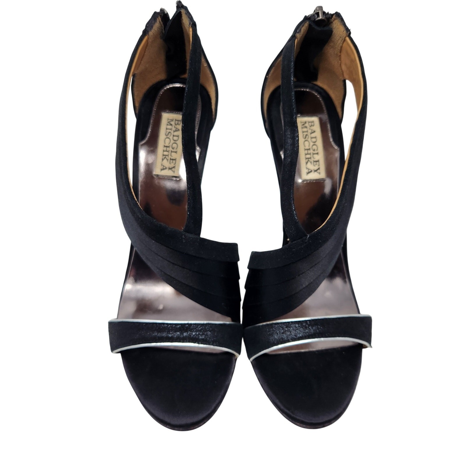Badgley Mischka Black Shimmer Suede Satin Stiletto Pumps Heeled Sandals 7.5M