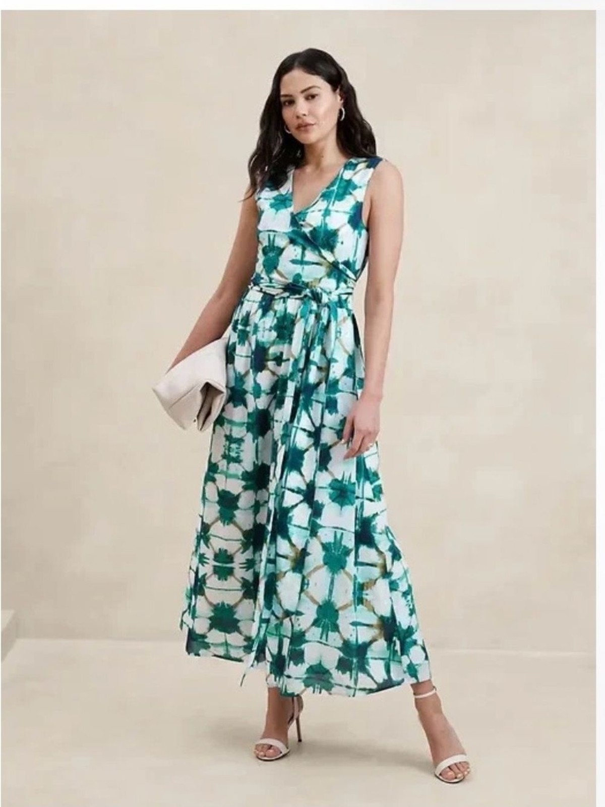 Banana Republic Voile Cotton Wrap Maxi Dress in Green Tie Dye br Women Sz 2