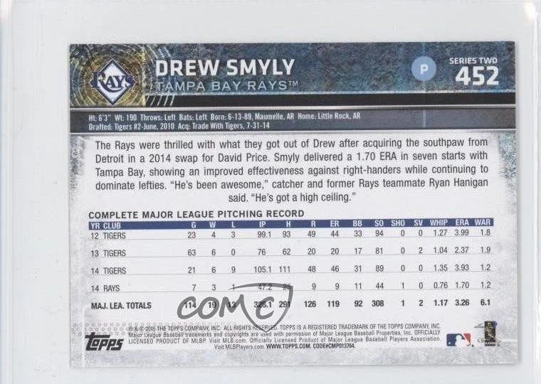 2015 Topps Mini Drew Smyly #452 - Image 2 of 2