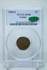 1909-S Indian Head Cent 1C PCGS XF40 Green CAC #4595